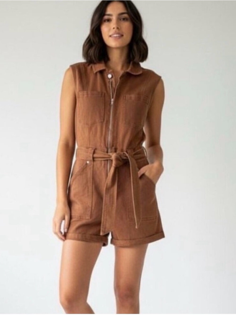 Anthropologie Avec Les Filles Jumpsuit 26 Brown Utility Romper Sleeveless NWT